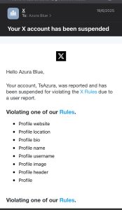 Email from X to Azura, trans escort in Sydney, for violating their rules.