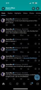 Azura, a Trans escort tweet screenshot from 2012 -2025