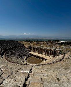 Panoramic view of Hierapolis theatre above Pamukkale
