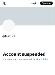 Azura’s @tsazura account suspended on X, highlighting censorship of sex workers